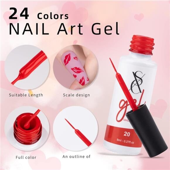 Cosmetics 24-Color Gel Liner Set for Nail Art - With Built-in Thin Brush - Picture 5 of 7